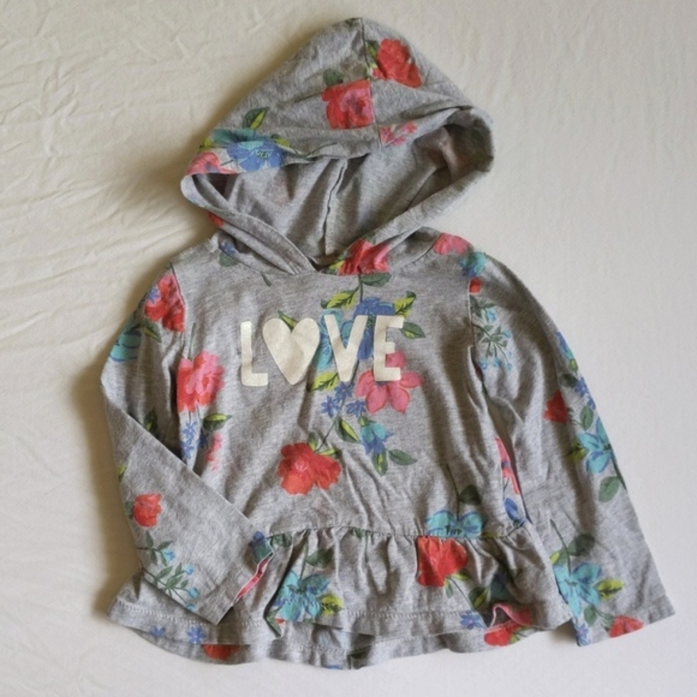 carter's floral graphic long sleeve hoodie peplum cotton top 24 months baby girl